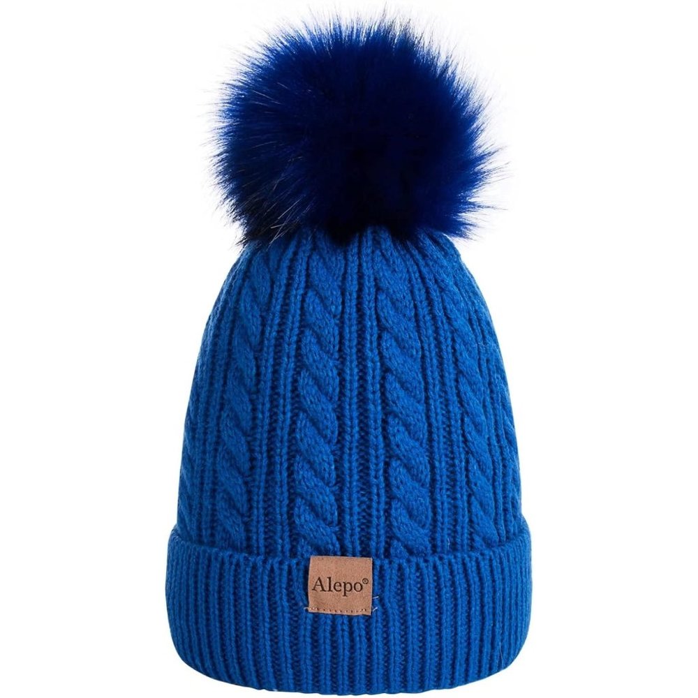 Kids Winter Beanie Children's Warm Fleece Lined Knit Thick Ski Cap with Pom